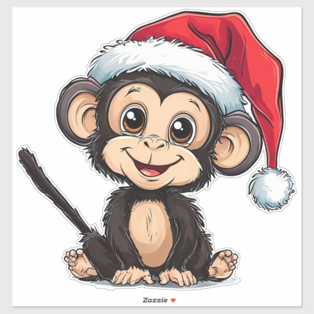 Cute Cartoon Monkey Wearing a Santa Hat Sticker (Sheet)