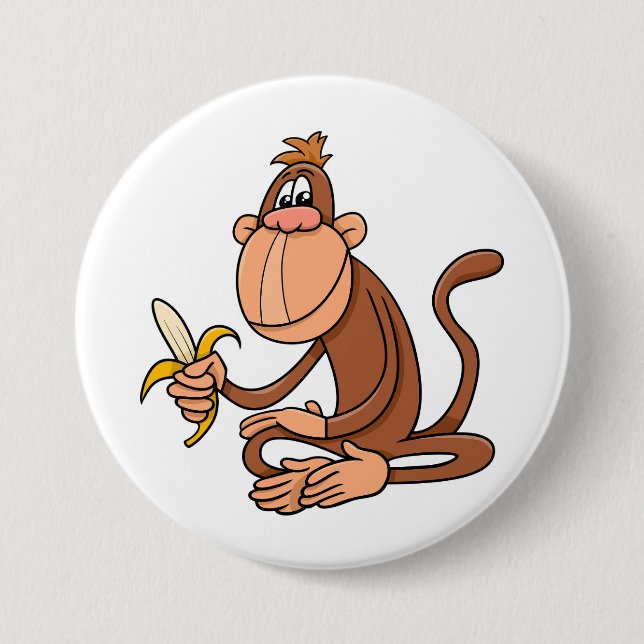 Cute Cartoon Monkey with Banana Funny Animal Button (Front)