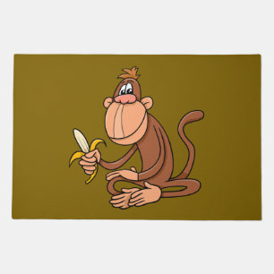 Cute Cartoon Monkey with Banana Funny Animal Doormat