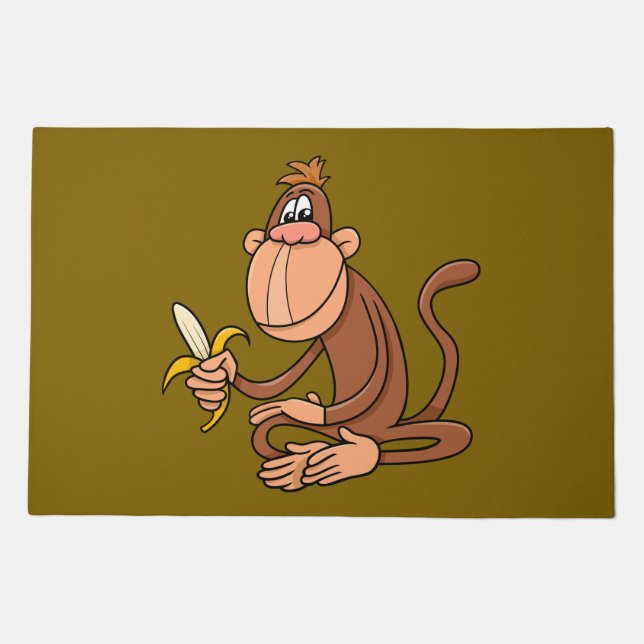 Cute Cartoon Monkey with Banana Funny Animal Doormat (Front)
