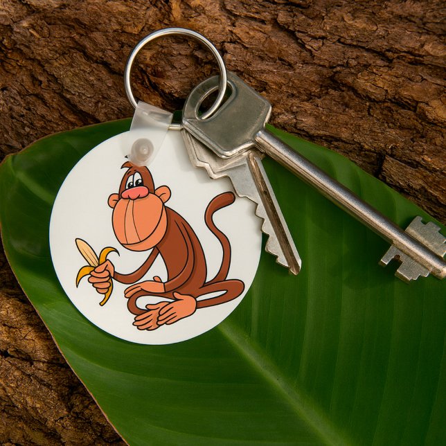 Cute Cartoon Monkey with Banana Funny Animal Keychain (Creator Uploaded)