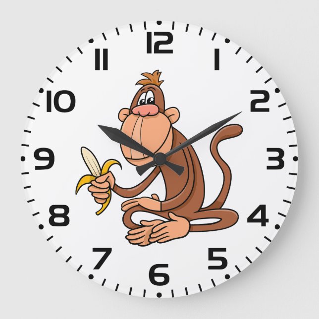Cute Cartoon Monkey with Banana Funny Animal Large Clock (Front)