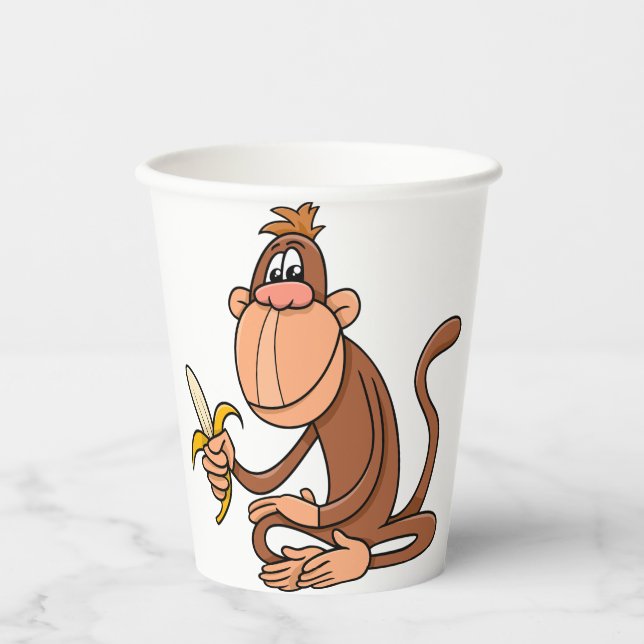 Cute Cartoon Monkey with Banana Funny Animal Paper Cups (Front)