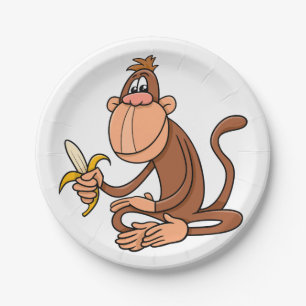 Cute Cartoon Monkey with Banana Funny Animal Paper Plates