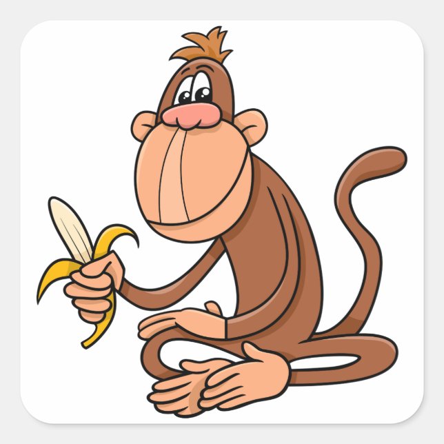 Cute Cartoon Monkey with Banana Funny Animal Square Sticker (Front)