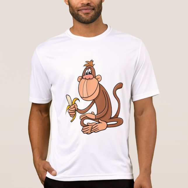 Cute Cartoon Monkey with Banana Funny Animal T-Shirt (Front)