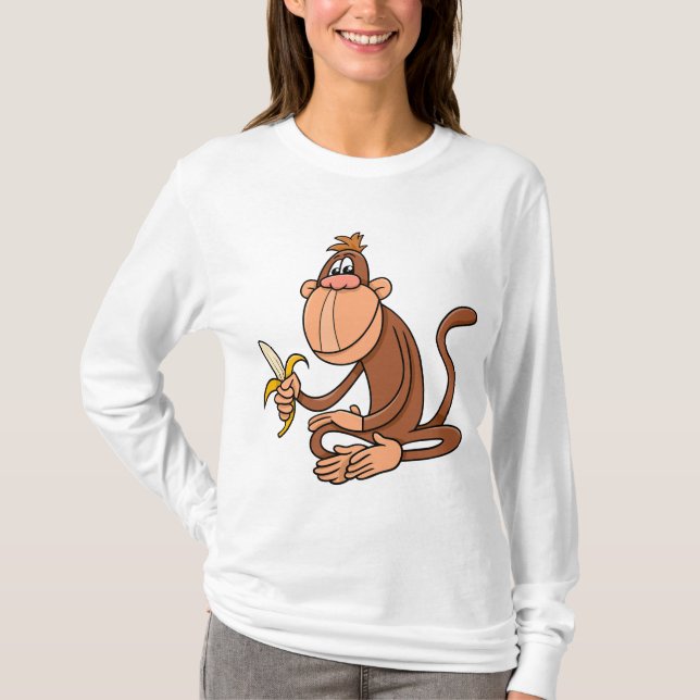 Cute Cartoon Monkey with Banana Funny Animal T-Shirt (Front)