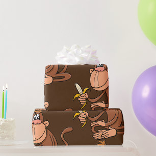Cute Cartoon Monkey with Banana Funny Animal Wrapping Paper