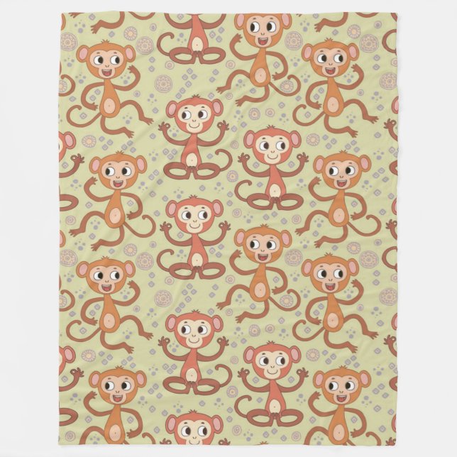 Cute Cartoon Monkeys Fleece Blanket (Front)