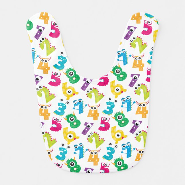 Cute Cartoon Monster Numbers Pattern Baby Bib (Front)