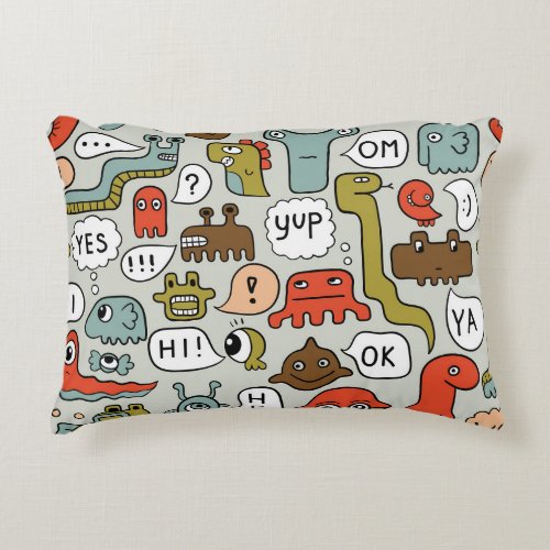 Cute Cartoon Monsters Seamless Background Accent Pillow