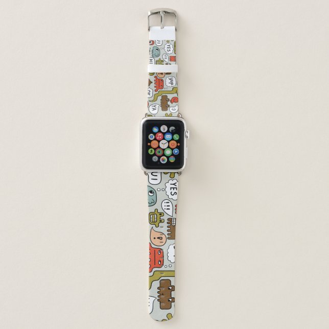 Cute Cartoon Monsters: Seamless Background Apple Watch Band (Front)