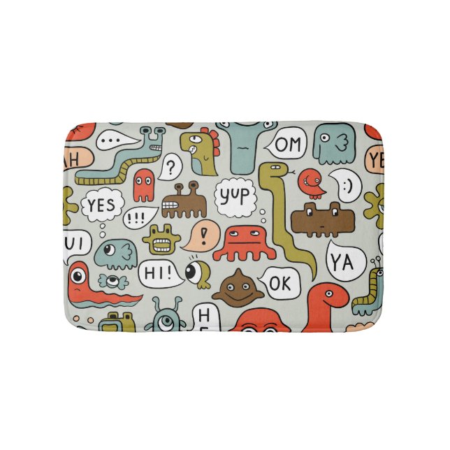 Cute Cartoon Monsters: Seamless Background Bath Mat (Front)