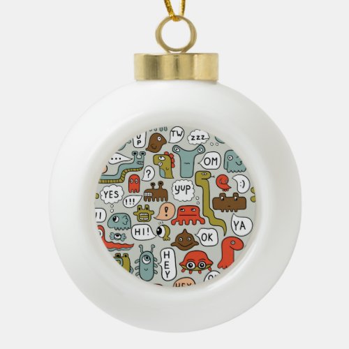 Cute Cartoon Monsters Seamless Background Ceramic Ball Christmas Ornament