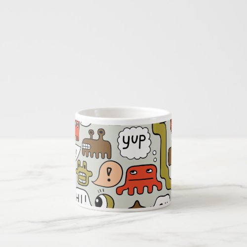 Cute Cartoon Monsters Seamless Background Espresso Cup