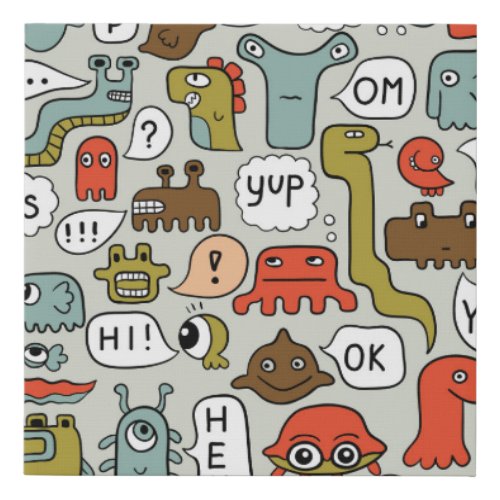 Cute Cartoon Monsters Seamless Background Faux Canvas Print