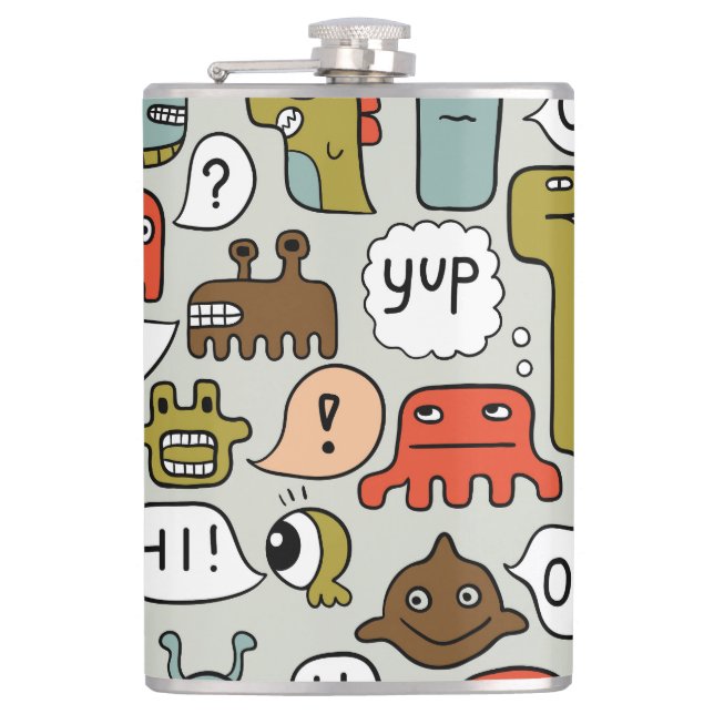 Cute Cartoon Monsters: Seamless Background Flask (Front)