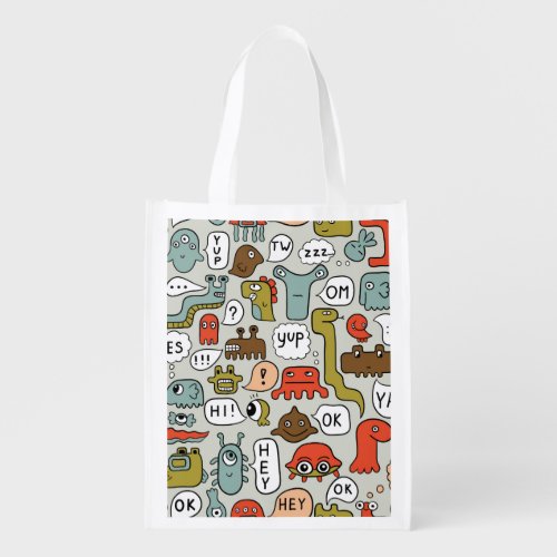 Cute Cartoon Monsters Seamless Background Grocery Bag