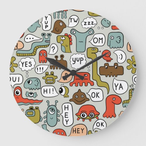 Cute Cartoon Monsters Seamless Background Large Clock