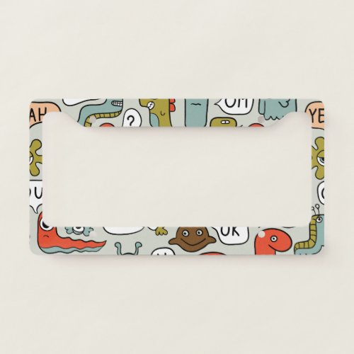 Cute Cartoon Monsters Seamless Background License Plate Frame