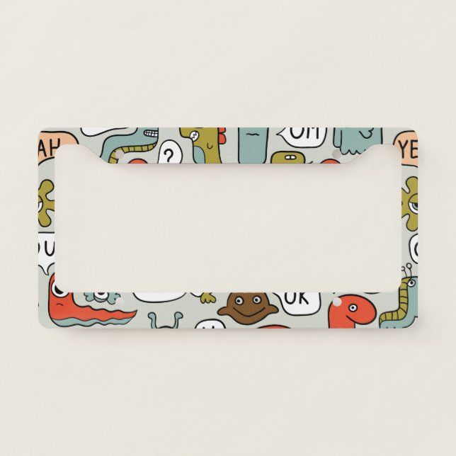 Cute Cartoon Monsters: Seamless Background License Plate Frame (Front)