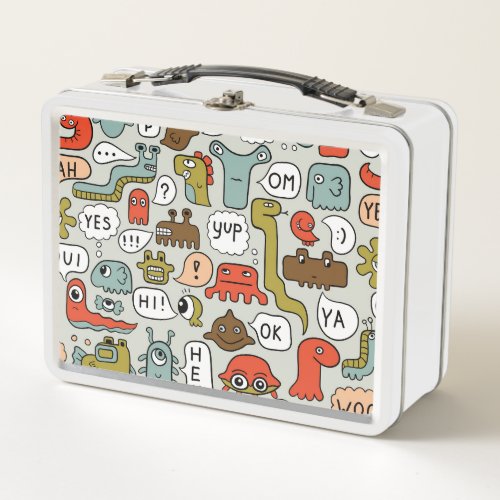 Cute Cartoon Monsters Seamless Background Metal Lunch Box