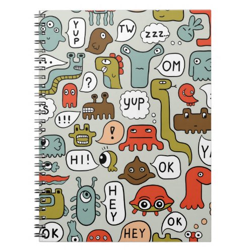 Cute Cartoon Monsters Seamless Background Notebook