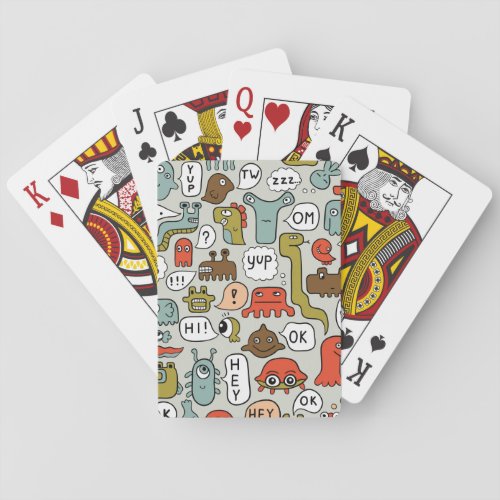 Cute Cartoon Monsters Seamless Background Playing Cards