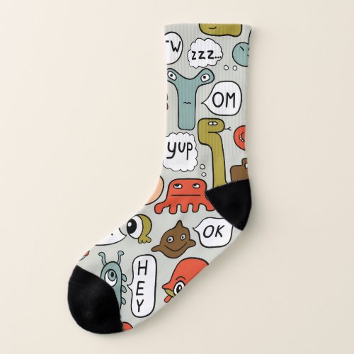 Cute Cartoon Monsters Seamless Background Socks