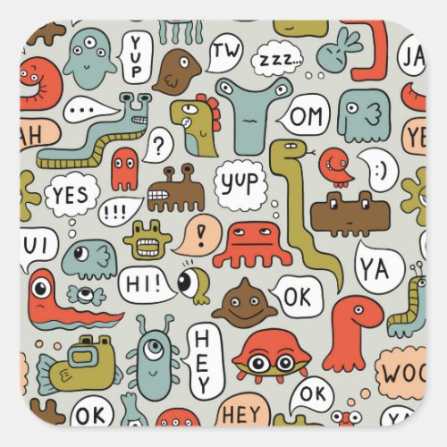 Cute Cartoon Monsters Seamless Background Square Sticker