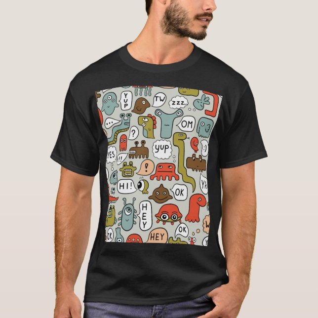 Cute Cartoon Monsters: Seamless Background T-Shirt (Front)
