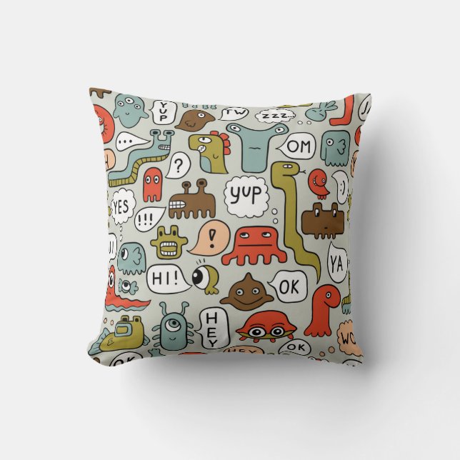Cute Cartoon Monsters: Seamless Background Throw Pillow (Front)