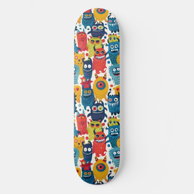 Cute Cartoon Monsters Skateboard (Front)