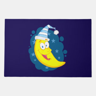 Cute Cartoon Moon Banana in Nightcap Doormat