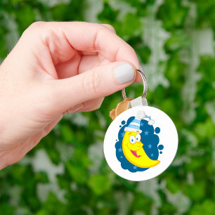 Cute Cartoon Moon Banana in Nightcap Keychain