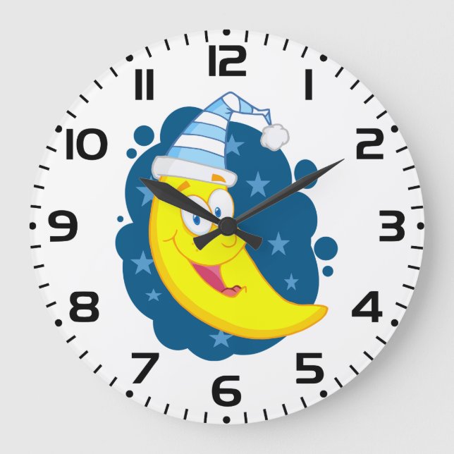 Cute Cartoon Moon Banana in Nightcap Large Clock (Front)