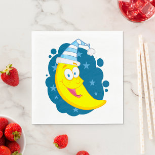 Cute Cartoon Moon Banana in Nightcap Napkins