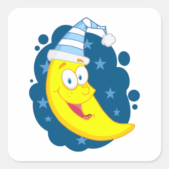 Cute Cartoon Moon Banana in Nightcap Square Sticker (Front)