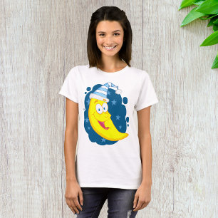 Cute Cartoon Moon Banana in Nightcap T-Shirt