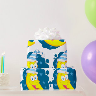 Cute Cartoon Moon Banana in Nightcap Wrapping Paper