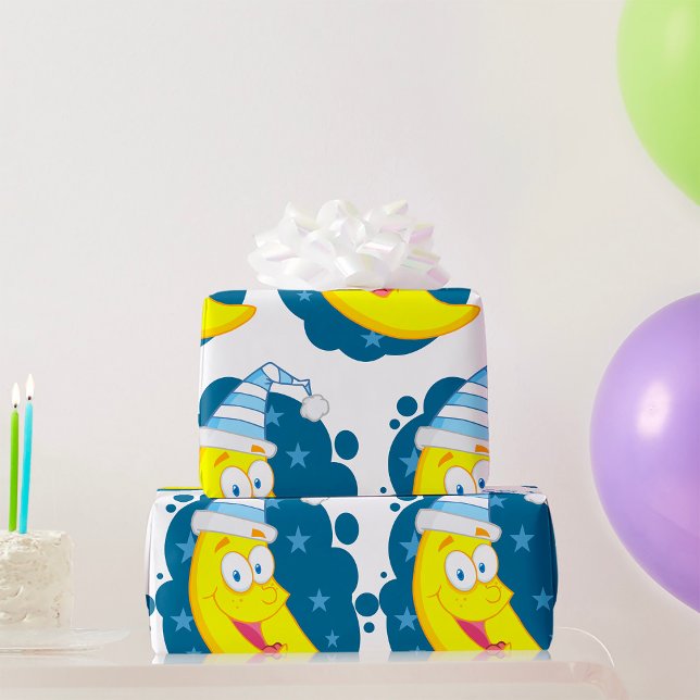 Cute Cartoon Moon Banana in Nightcap Wrapping Paper (Creator Uploaded)