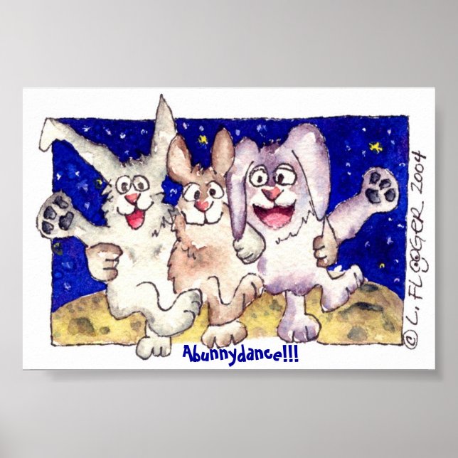 Cute Cartoon Moon Bunnies Poster Print (Front)