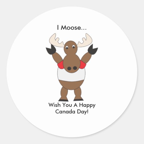 Cute Cartoon Moose Canada Day Funny Classic Round Sticker