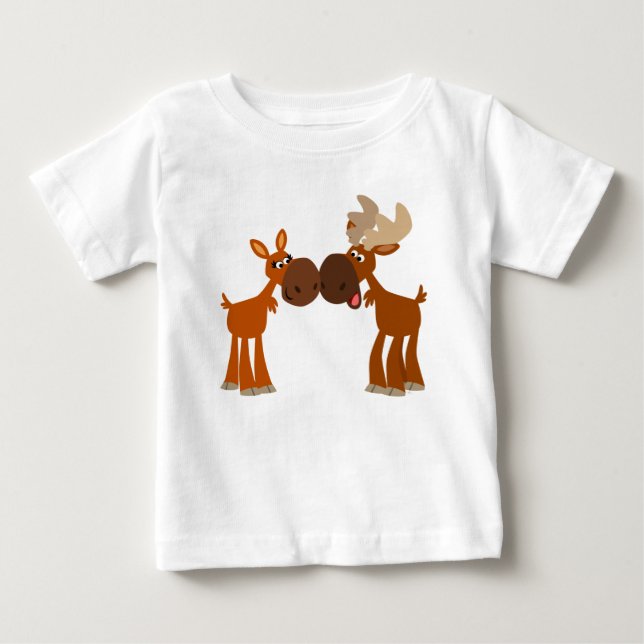 Cute Cartoon Moose Couple in Love Baby T-Shirt (Front)