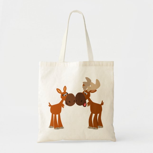 Cute Cartoon Moose Couple in Love Bag (Front)