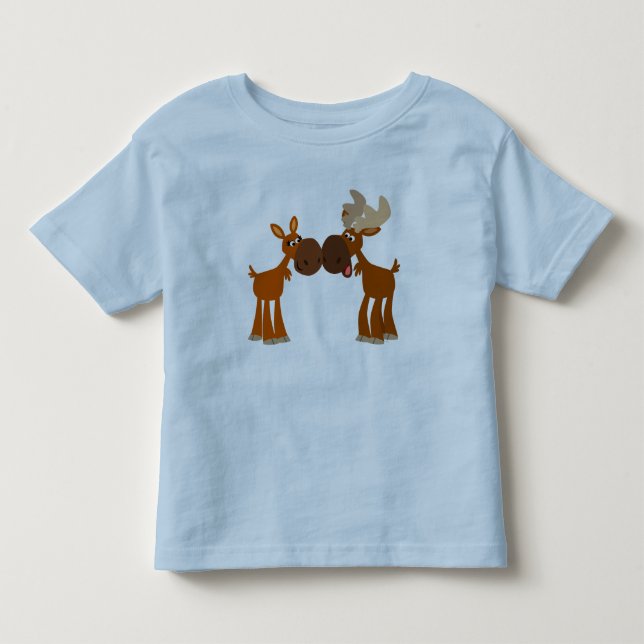 Cute Cartoon Moose Couple in Love Children T-Shirt (Front)