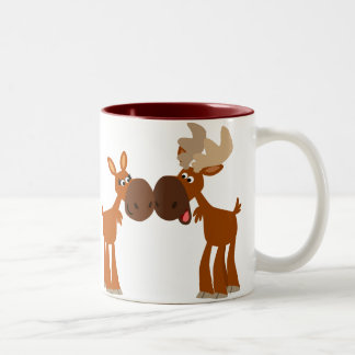 Cute Cartoon Moose Couple in Love Mug