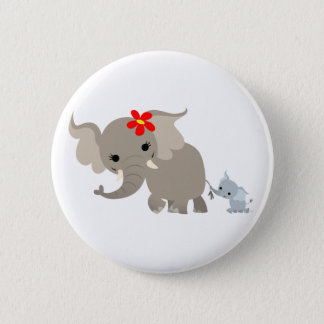 Cute CArtoon Mother Elephant And Baby Button Badge