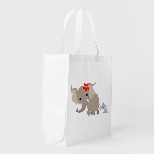 Cute Cartoon Mother Elephant And Baby Reusable Bag (Front Side)