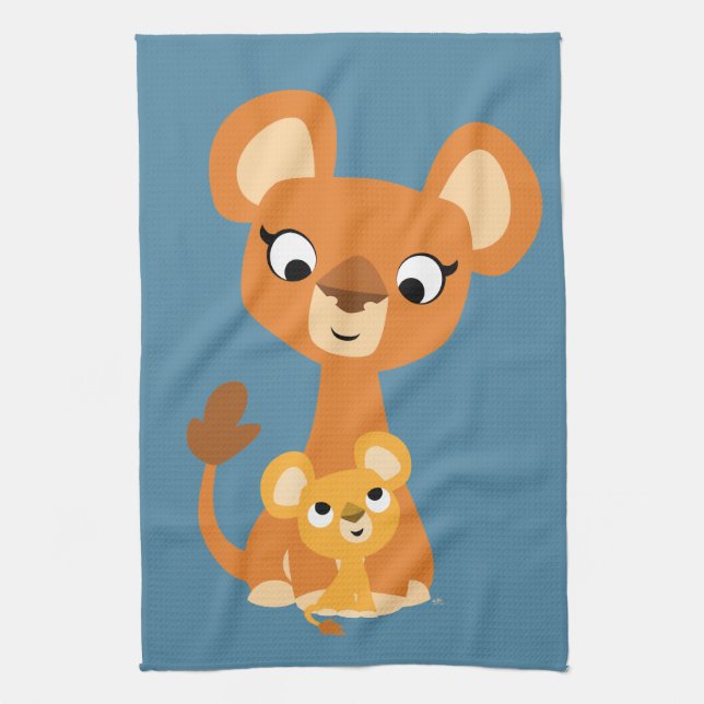 Cute Cartoon Mother Lioness and Cub Towel (Vertical)
